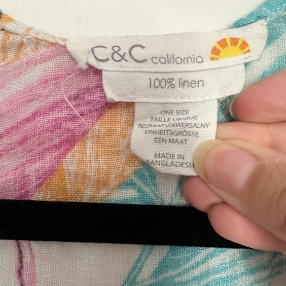 C & C Linen Cover UP One Size duster floral lightweight summer beach boho - Picture 2 of 3